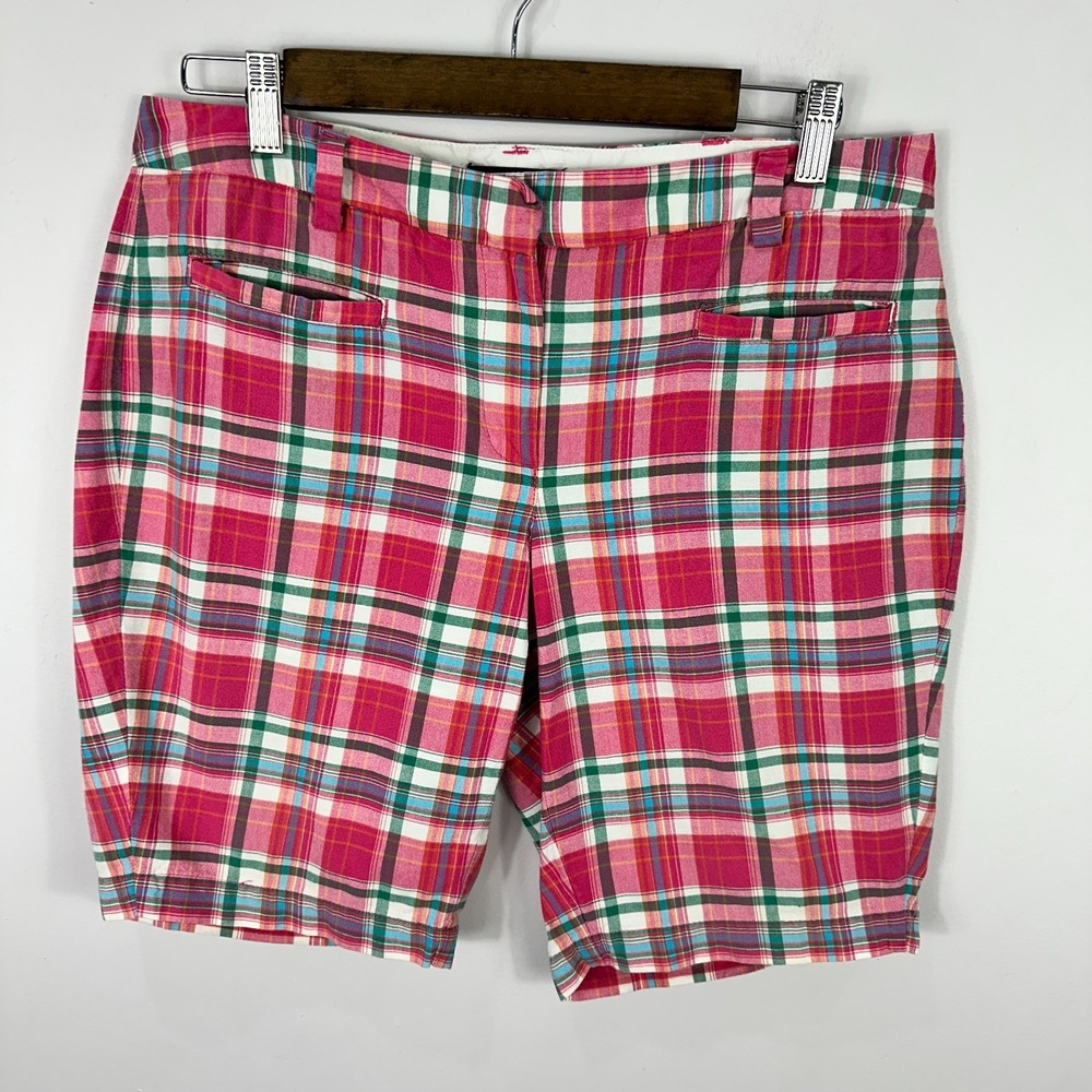 Lands' End Madras Plaid Shorts Womens 8 Pink Preppy Coastal‎ Grandma Resort Y2K